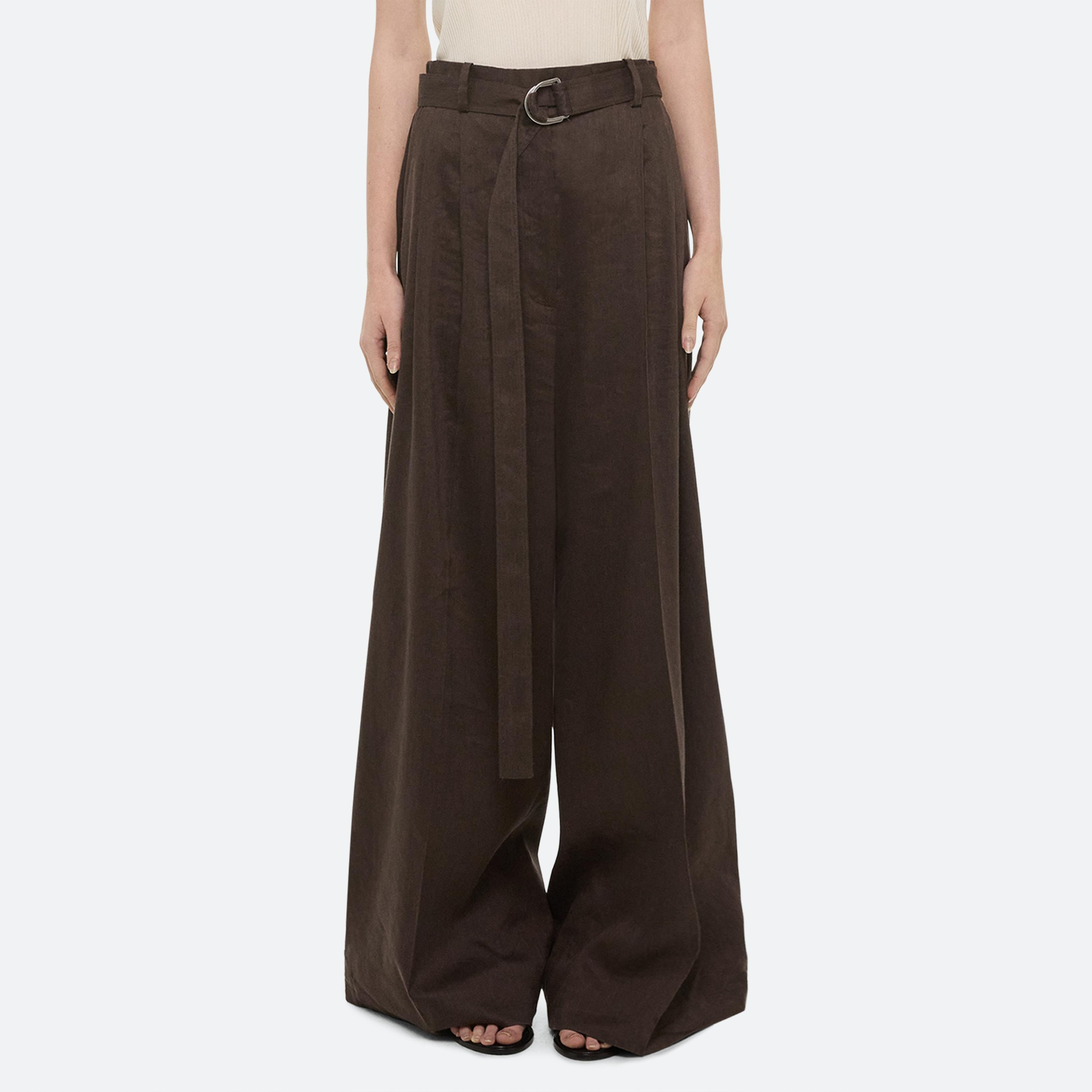 LINEN PLEATED WIDE TROUSERS - 3