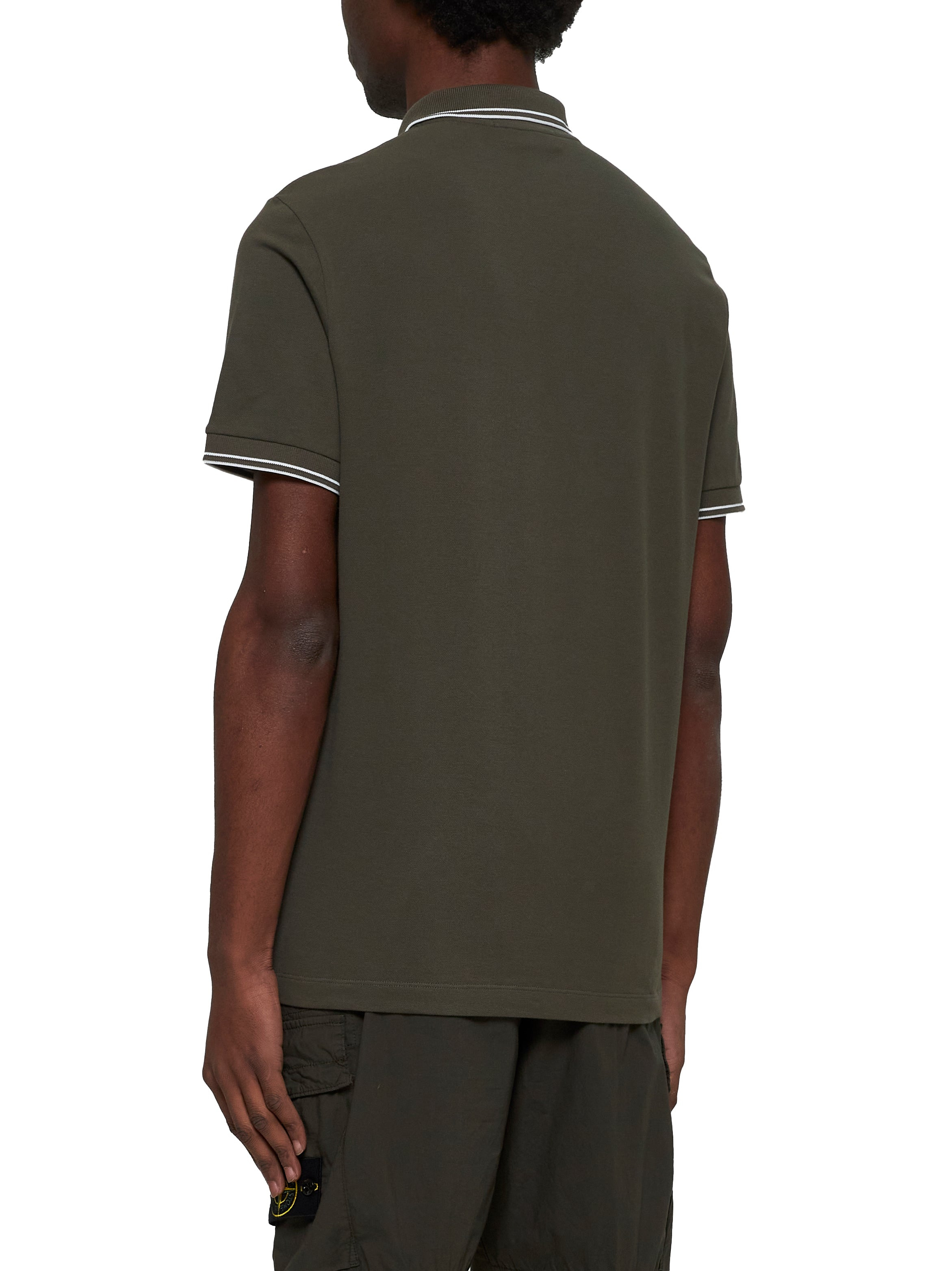 Stone Island Men Green Stretch Piqué Logo Patch Polo Shirt - 3
