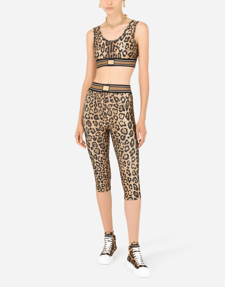 Leopard-print spandex/jersey cycling shorts - 6