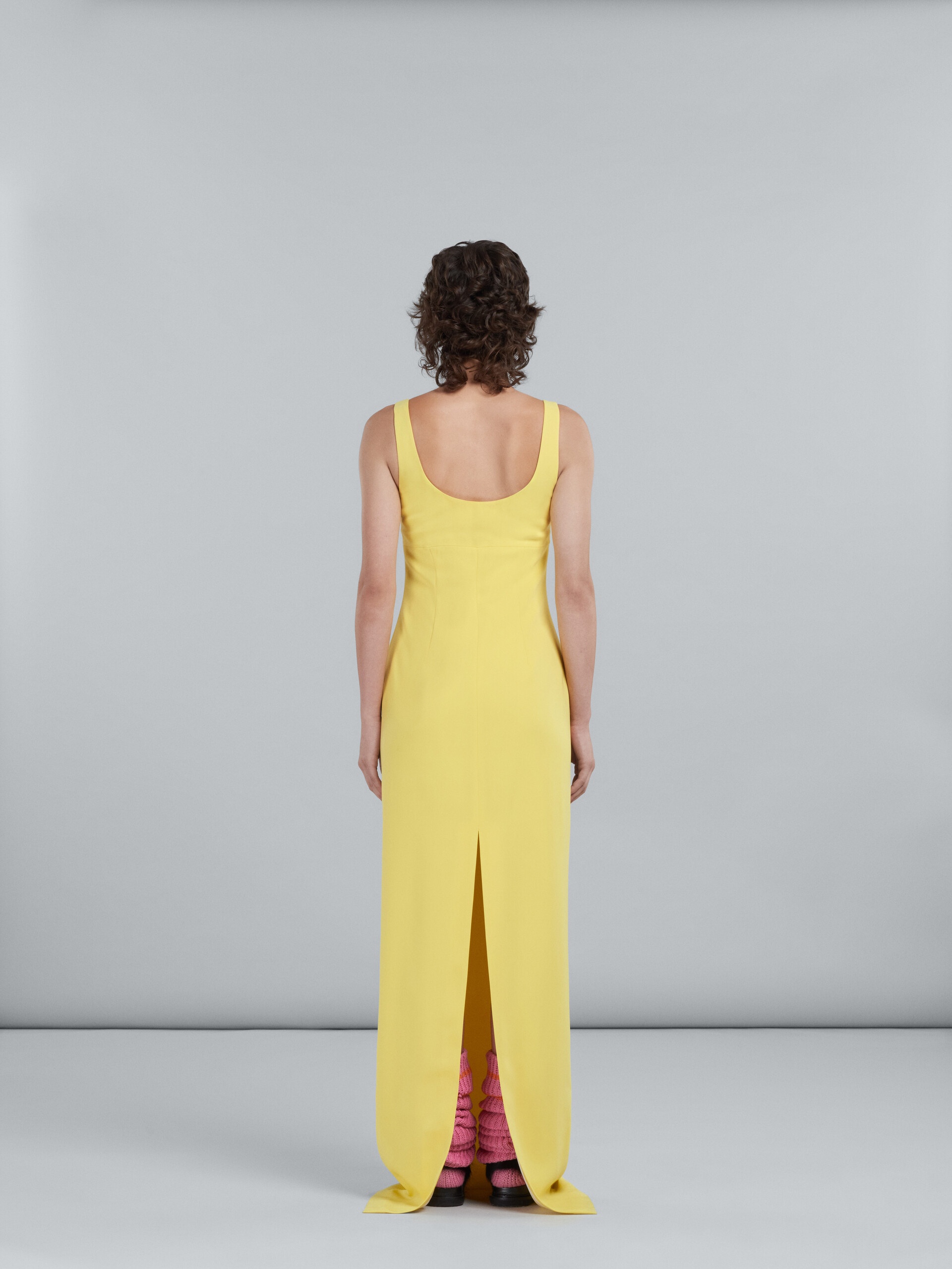 YELLOW CADY LONG DRESS WITH SEQUINS - 3
