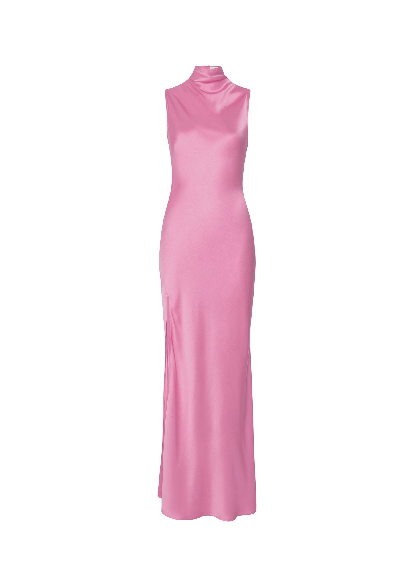 Satin Drape Neck Sleeveless Dress - 1