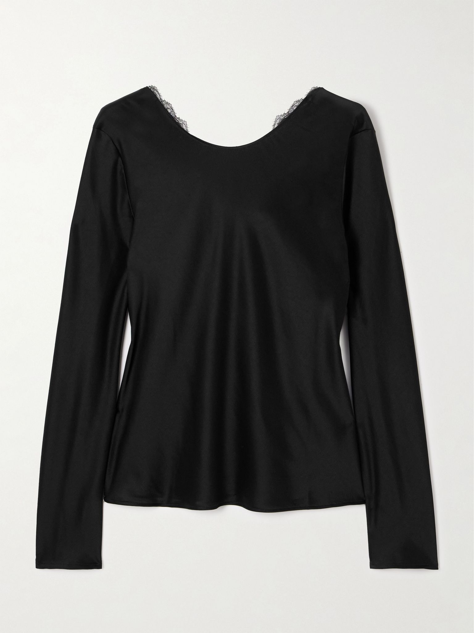 Barb draped lace-trimmed satin blouse Black - 1