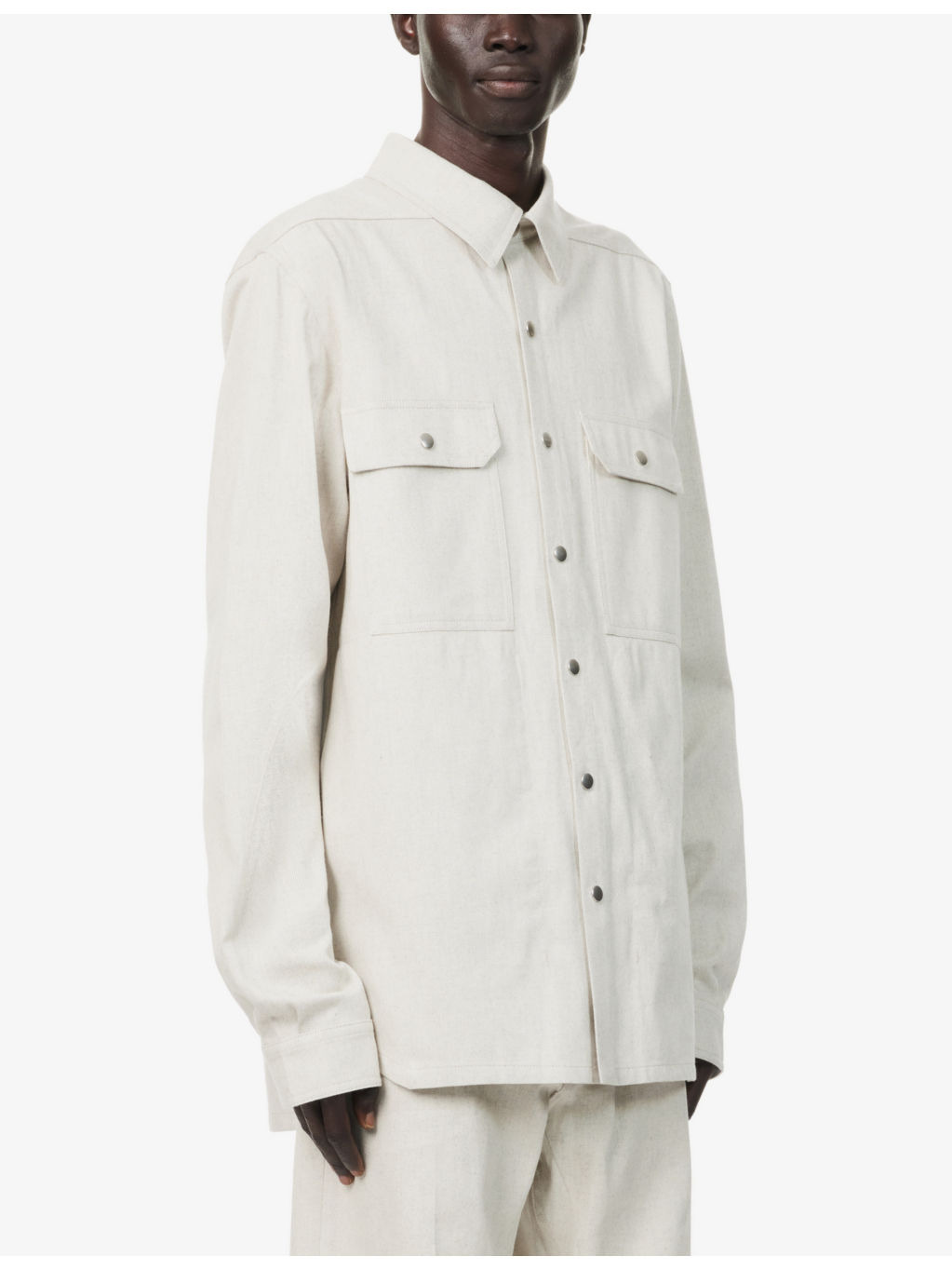 Spread-Collar Buttoned-Pockets Relaxed-Fit Denim Shirt - 3