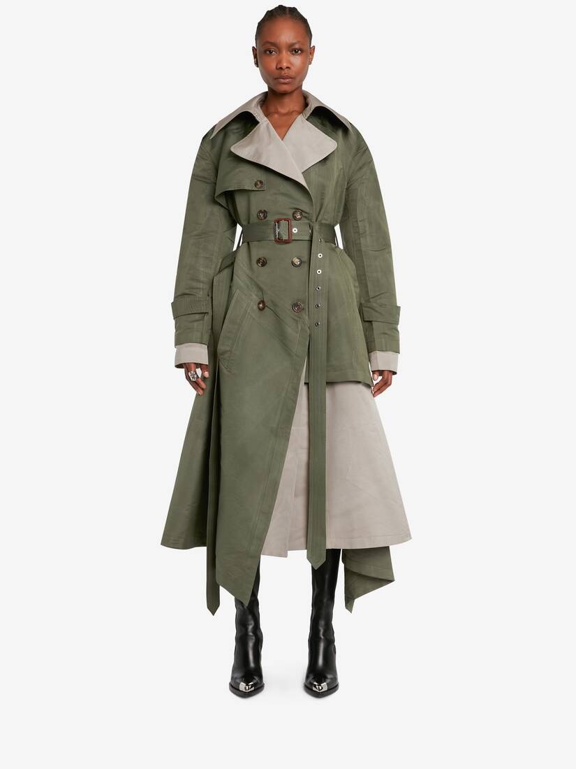Women's Deconstructed Trench Coat in Khaki/stone - 2