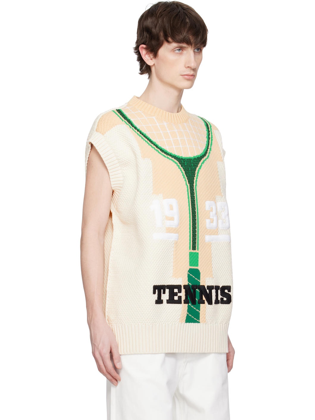 Beige Runway Graphic Sweater Vest - 2