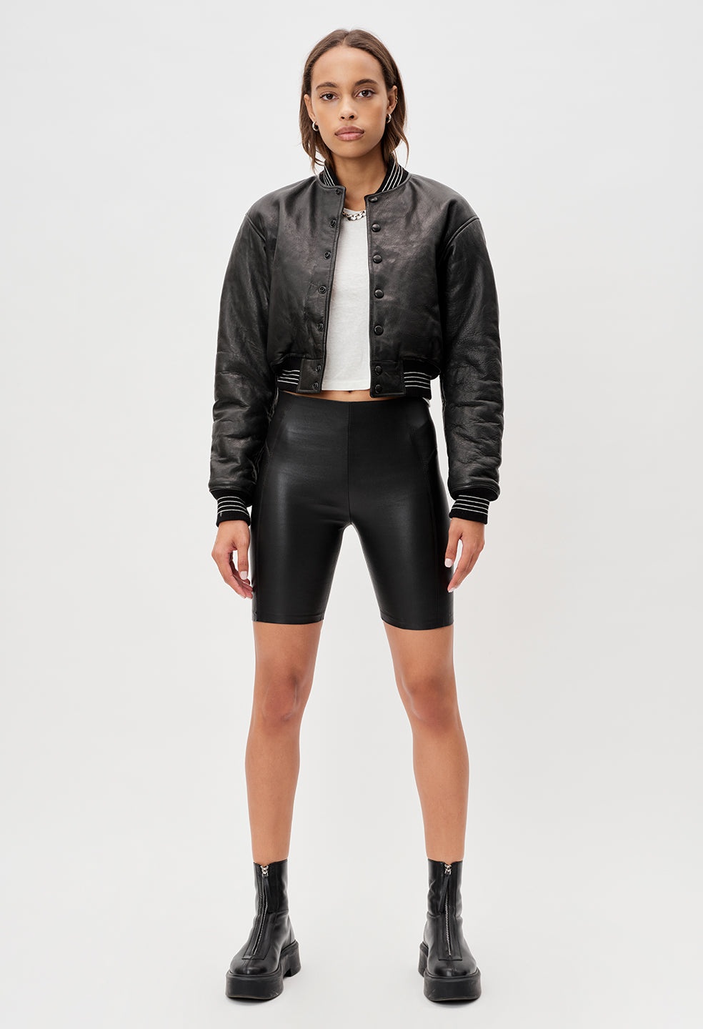 LEATHER CROPPED STADIUM JACKET - 7