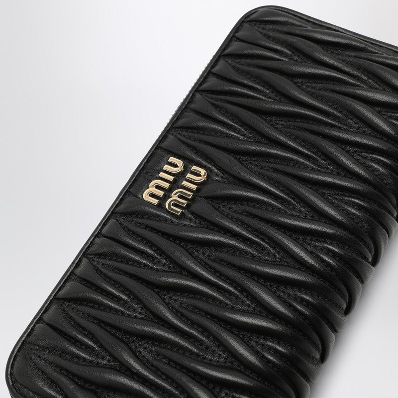 Miu Miu Miu Miu Black Matelassé Leather Zip Around Wallet