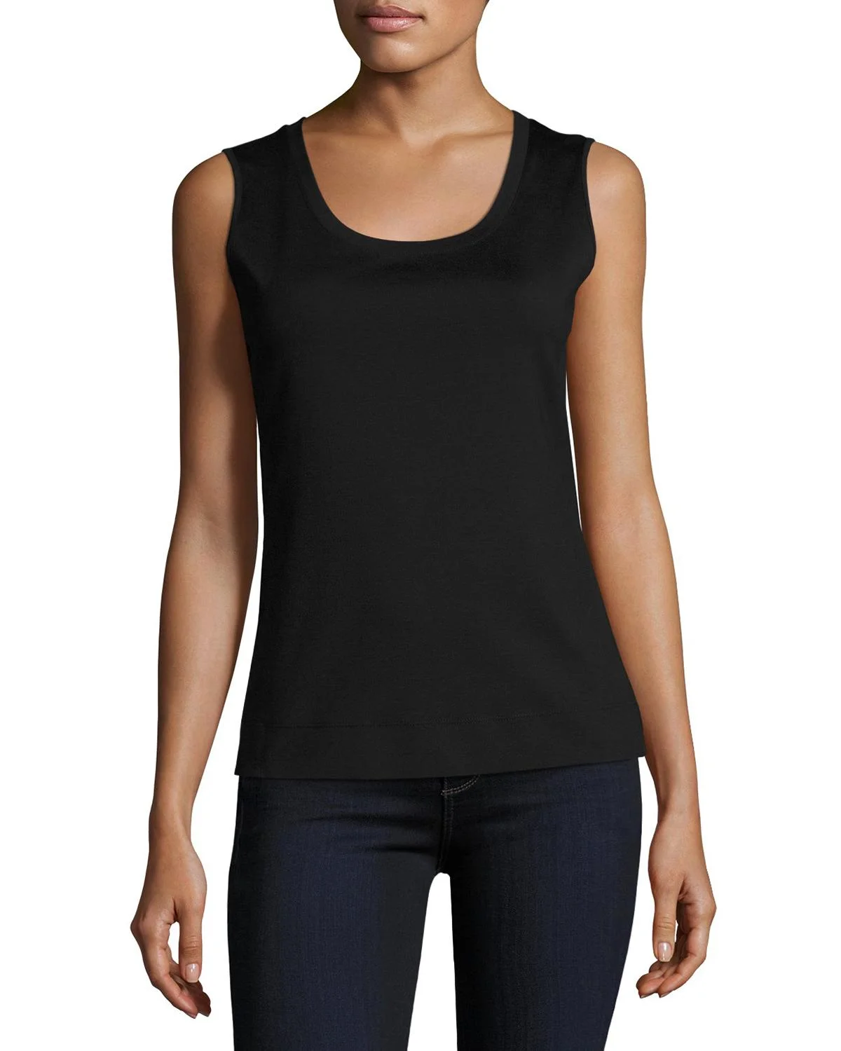 Stretch Cotton Scoop Neck Tank - 1