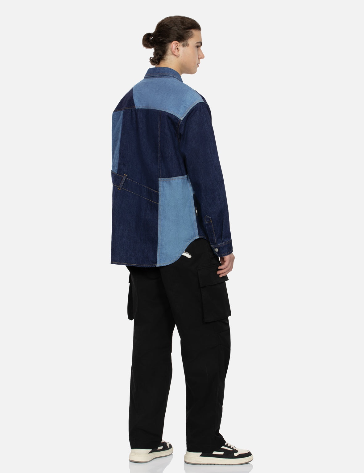 Patchwork with Seagull Embroidery Relax Fit Denim Shirt - 4