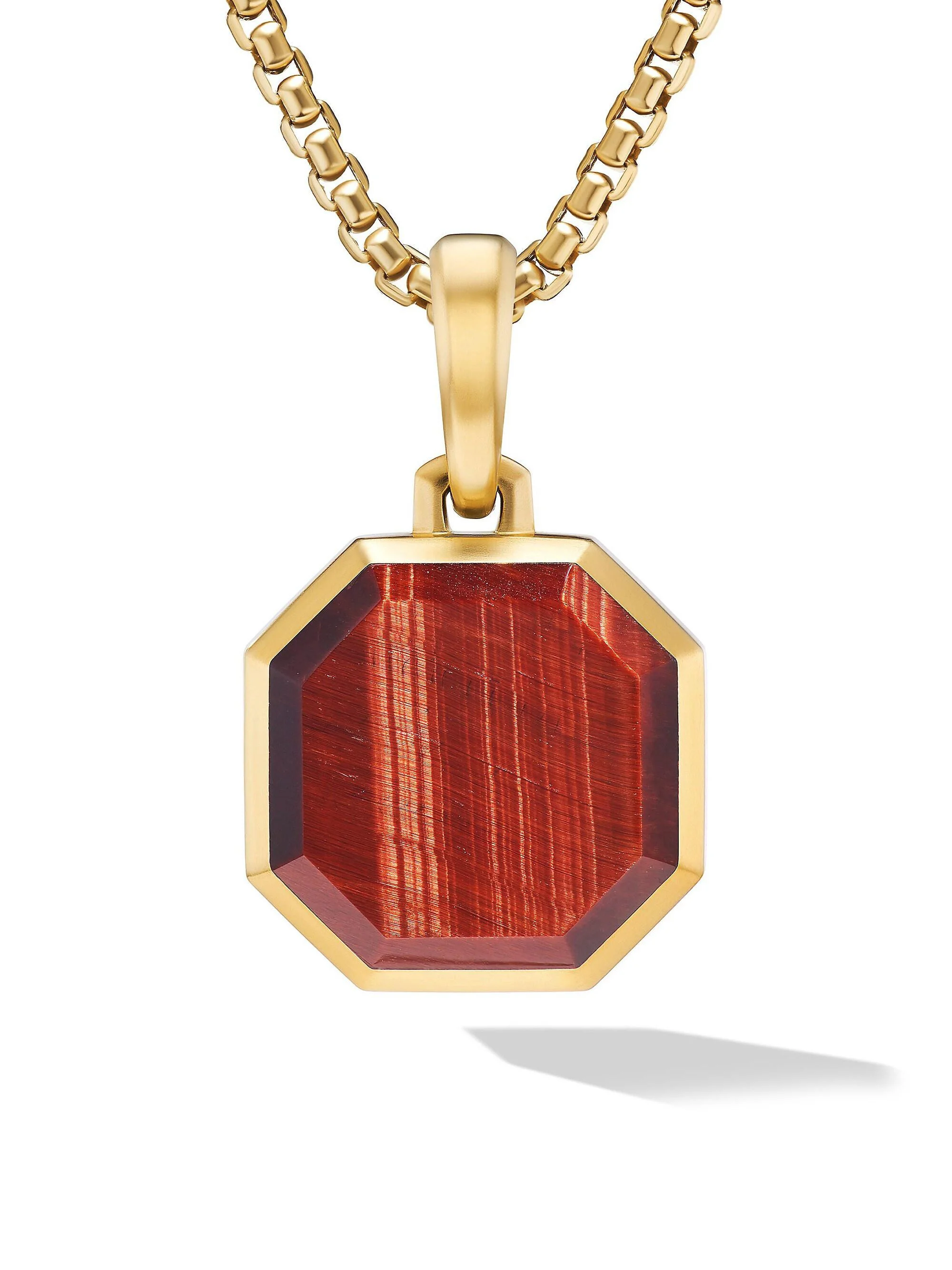 Men's Faceted Stone Amulet in 18K Yellow Gold - Red Tigers Eye - 1