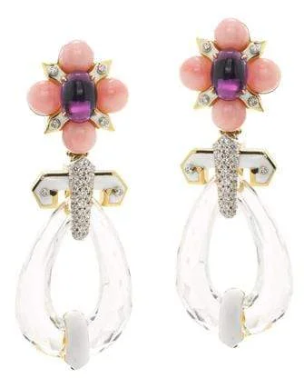 Pink Opal Amethyst Diamond Dusk Earrings - 1