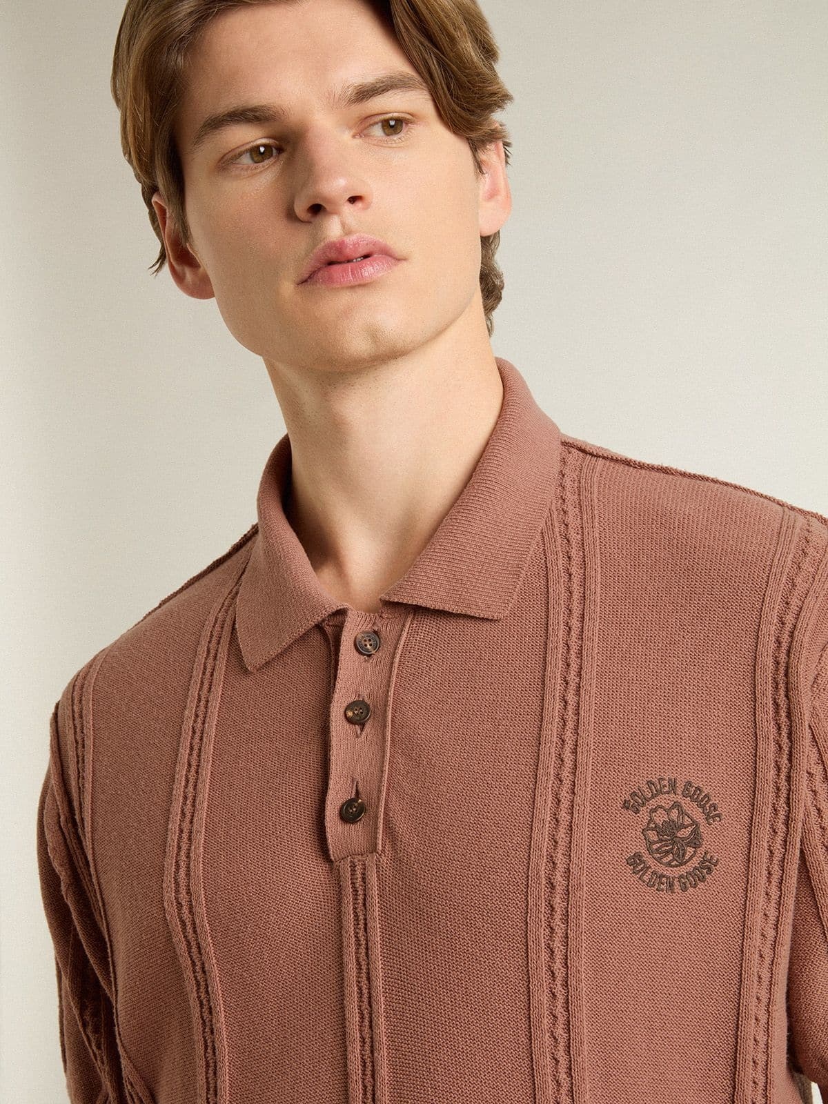 Men's brick-colored polo with embroidered logo. - 5