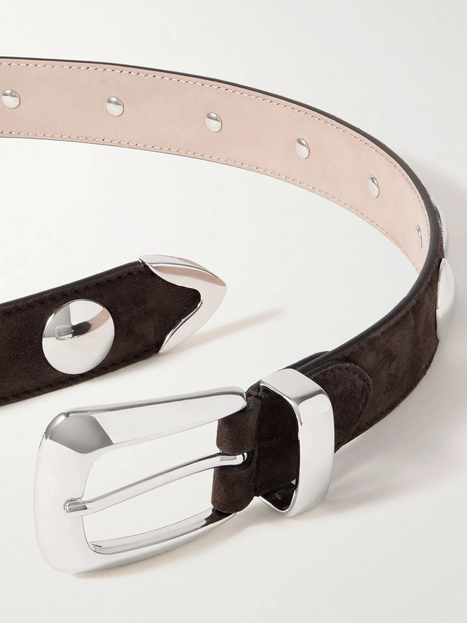 KHAITE Benny studded suede belt Brown | REVERSIBLE display picture 2