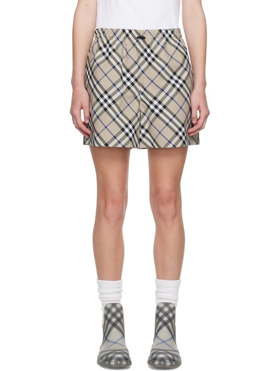 Beige Check Shorts - 1