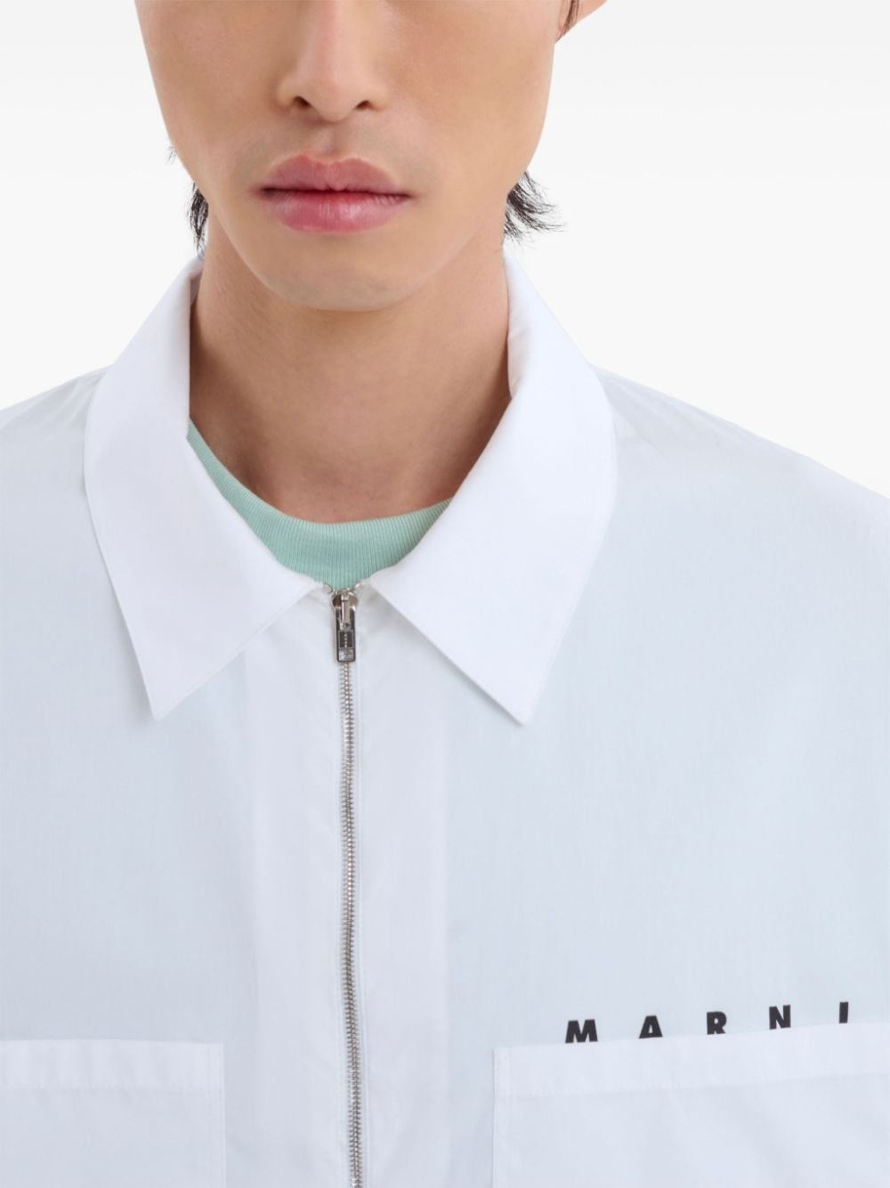 logo-print zip-up cotton shirt - 4
