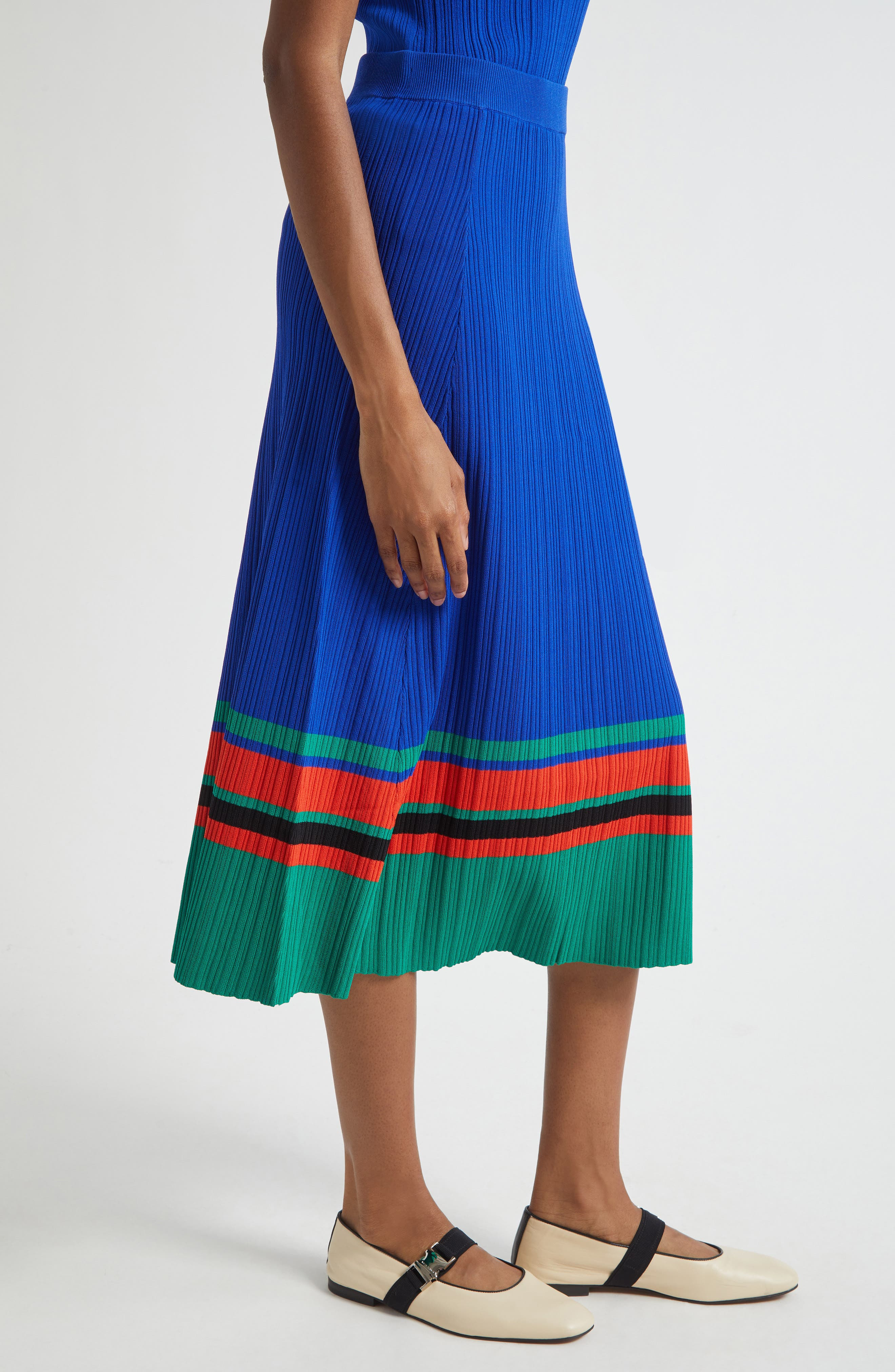 Wales Bonner Island Rib Knit Midi Skirt in Blue at Nordstrom - 4