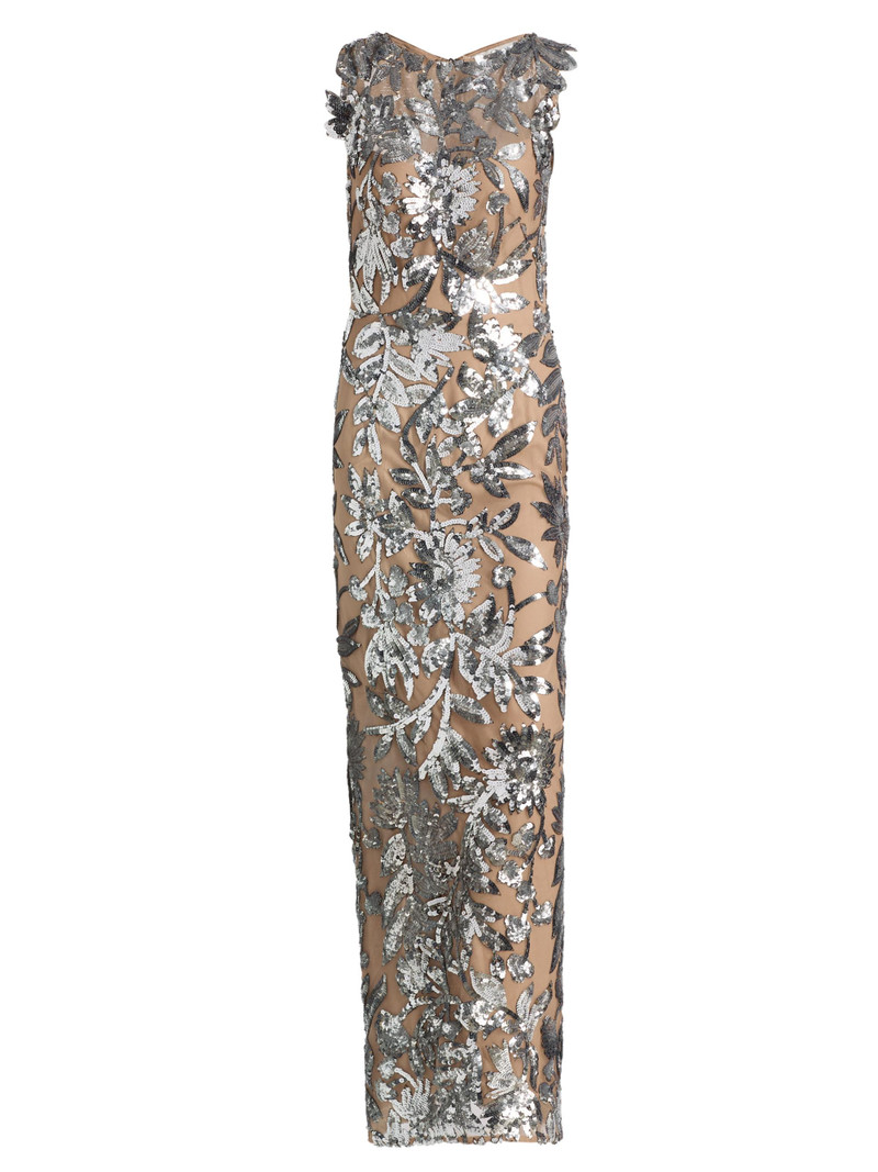 Women's Tokyo Sequin-Feather Sleeveless Gown - Dark Silver 1