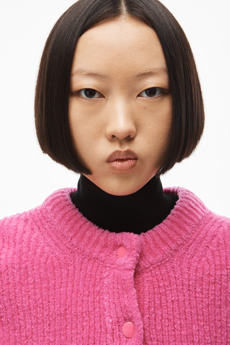 CREWNECK CARDIGAN IN EYELASH WOOL 5