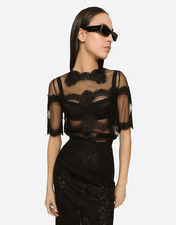Lace-stitch calf-length skirt - 4
