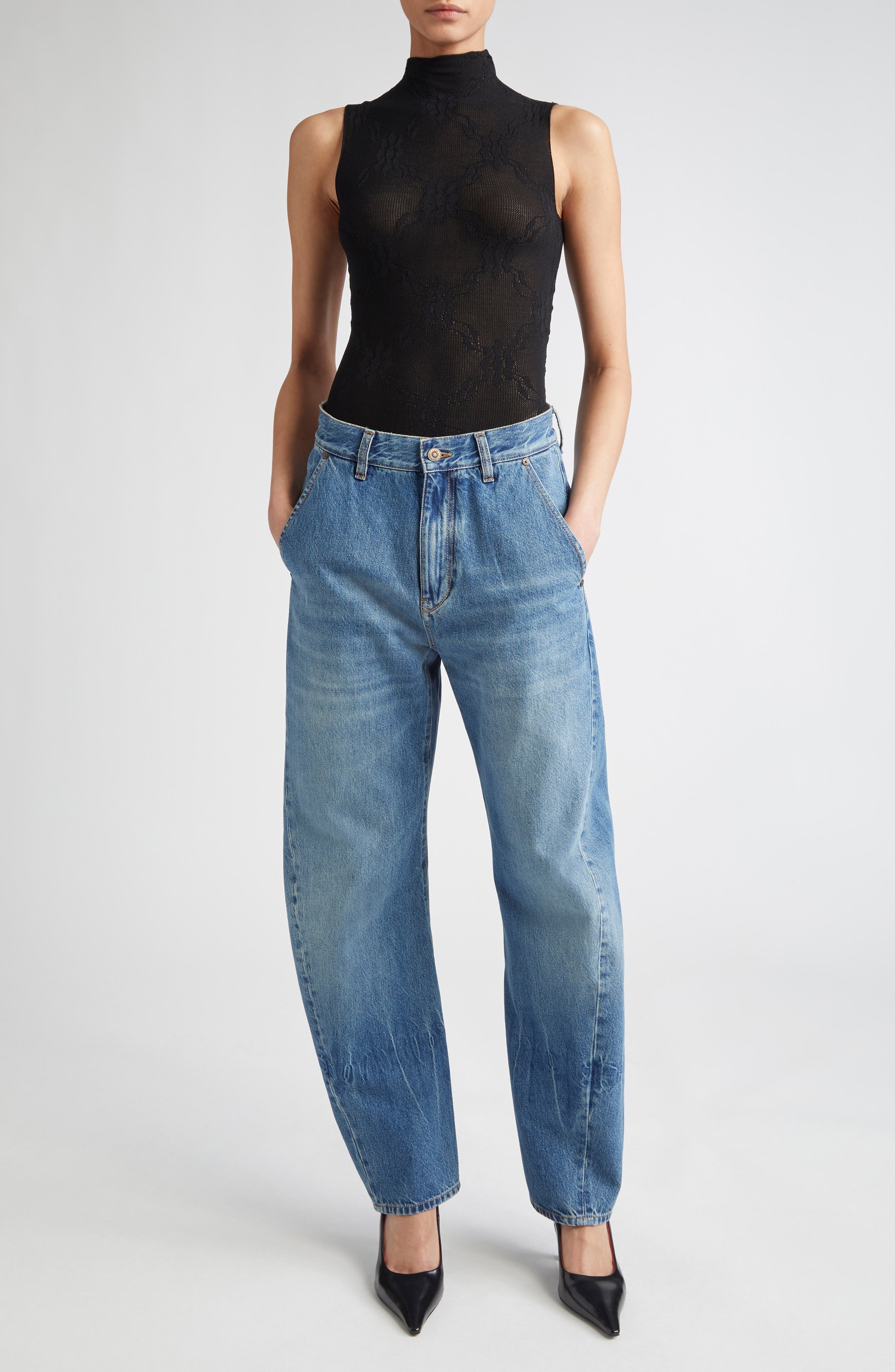 Victoria Beckham Funnel Neck Sleeveless Lace Bodysuit in Black at Nordstrom - 2