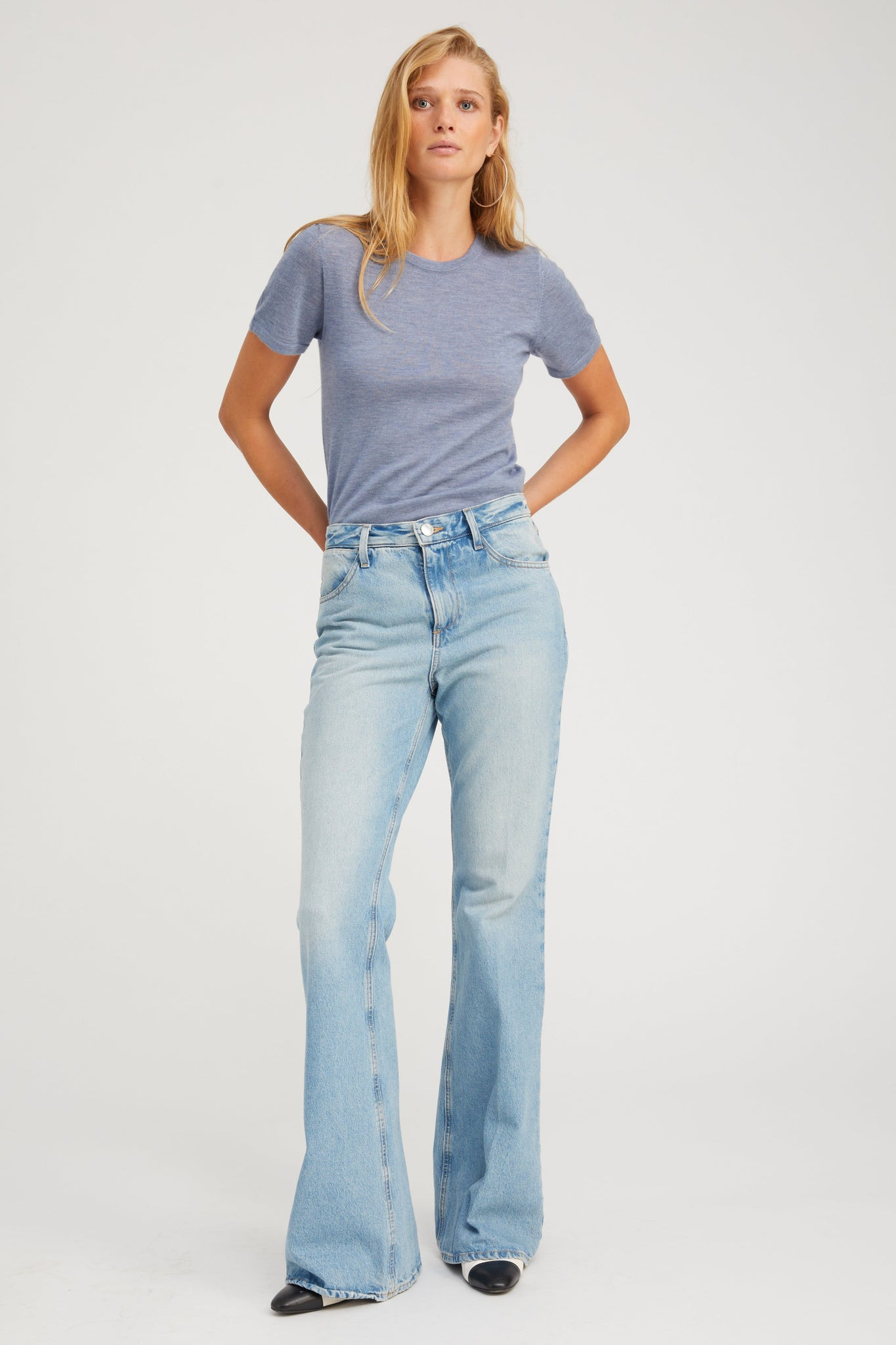 STEEL BLUE ULTRA FINE CASHMERE TEE - 2