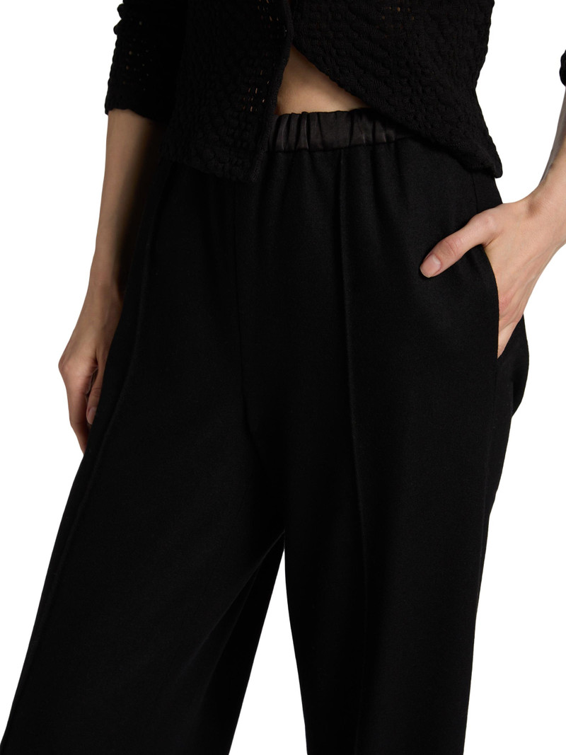 Women's Wool-Blend Satin-Trimmed Wide-Leg Pants - Black 6