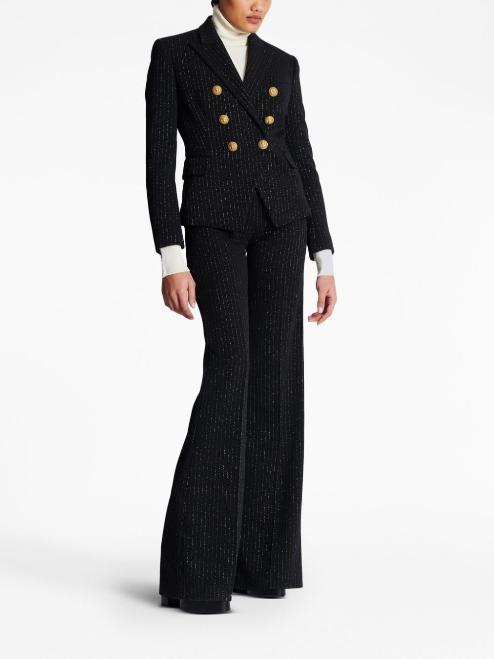 lurex-detail double-breasted blazer - 3