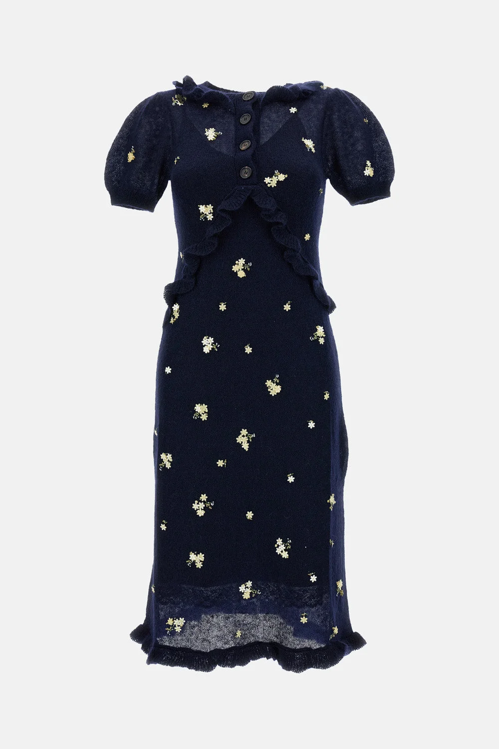 Knit short-sleeve dress with lace edging - 1