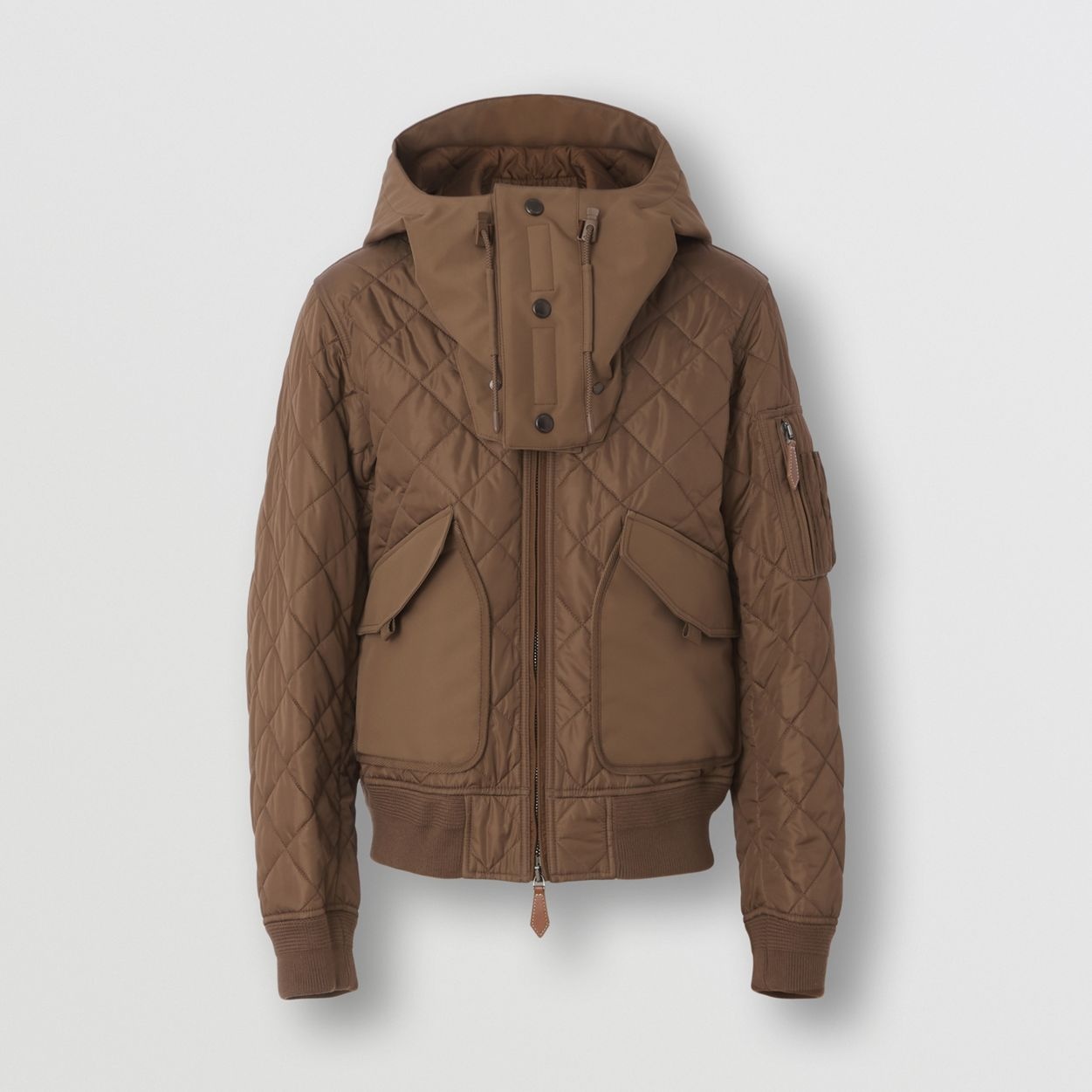 Detachable Hood Quilted Nylon Bomber Jacket - 1