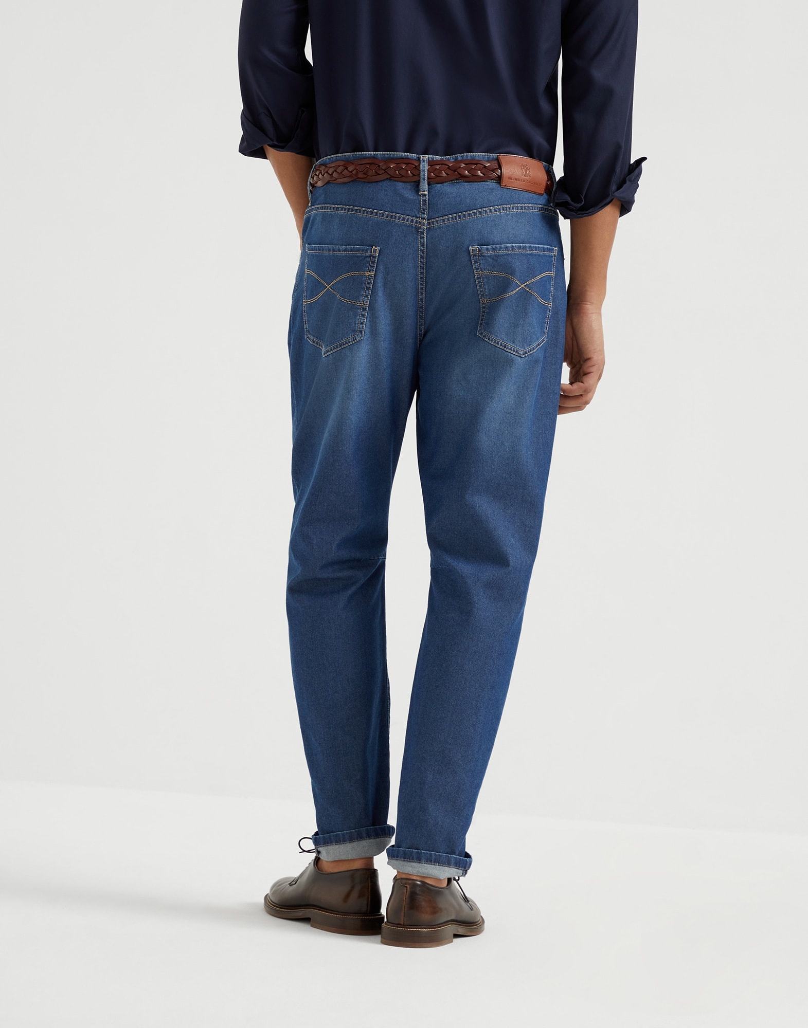 Comfort cotton and silk denim leisure fit five-pocket trousers - 2