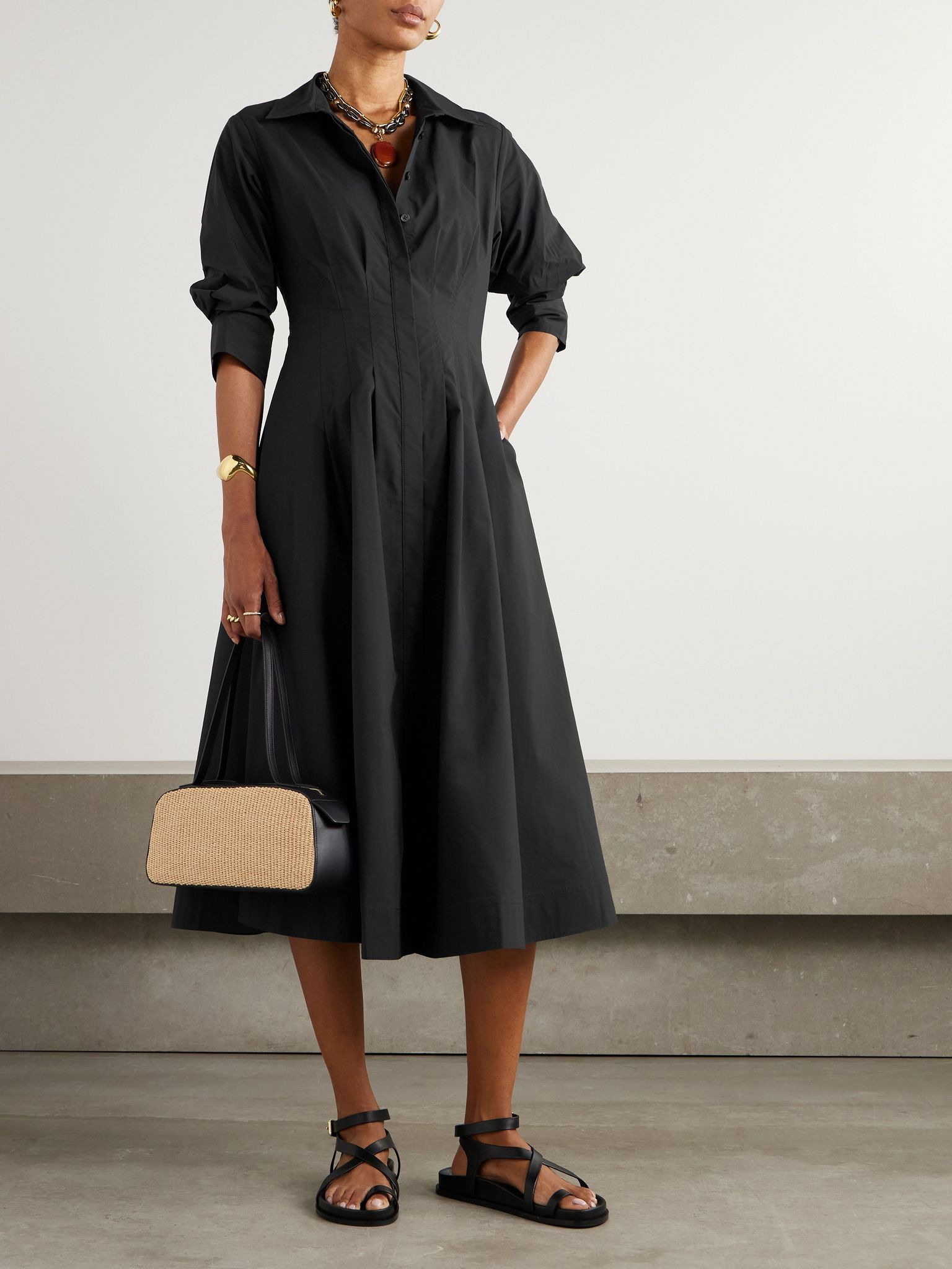Jazz pleated cotton-blend poplin midi shirt dress White - 2