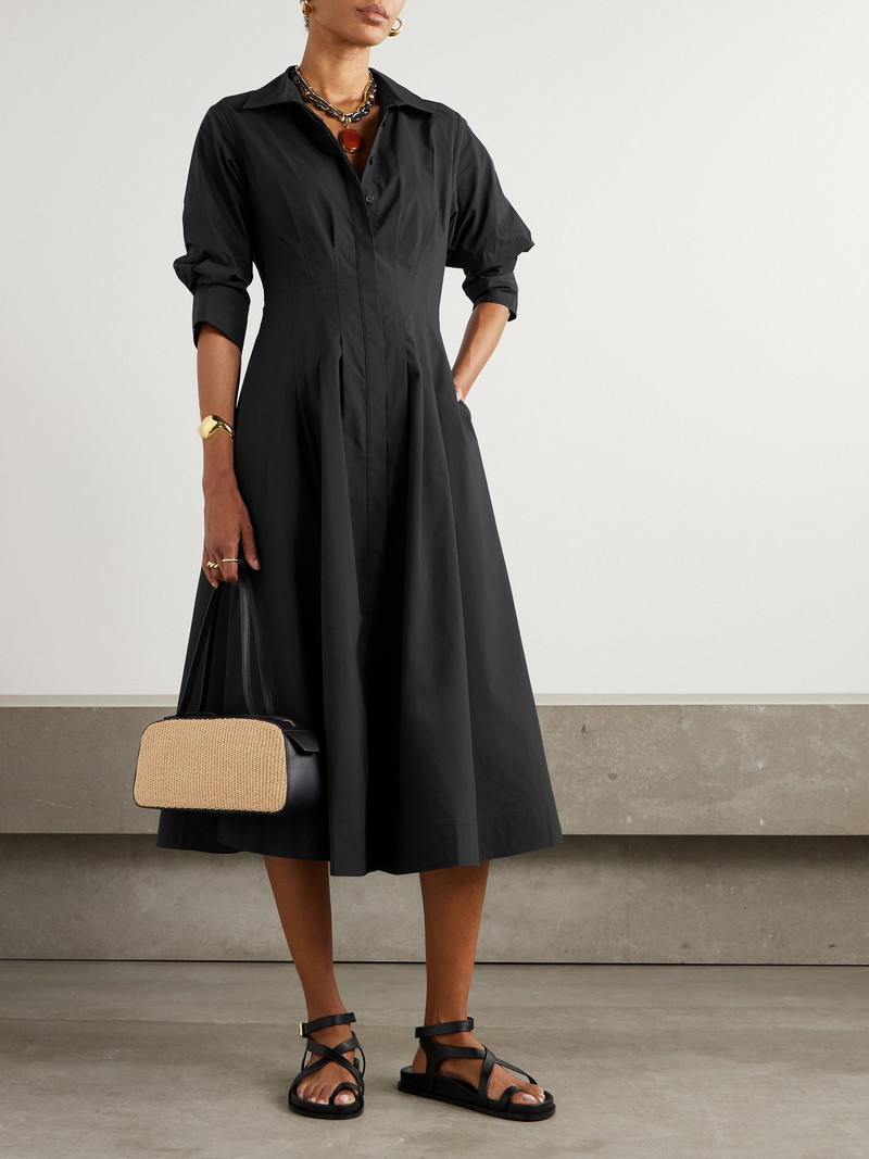 SIMKHAI Jazz pleated cotton-blend poplin midi shirt dress White outlook