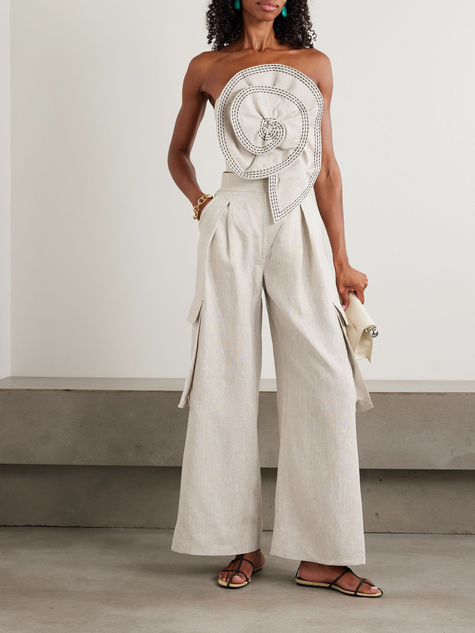 Mi Memoria pleated linen cargo wide-leg pants Off-white - 2
