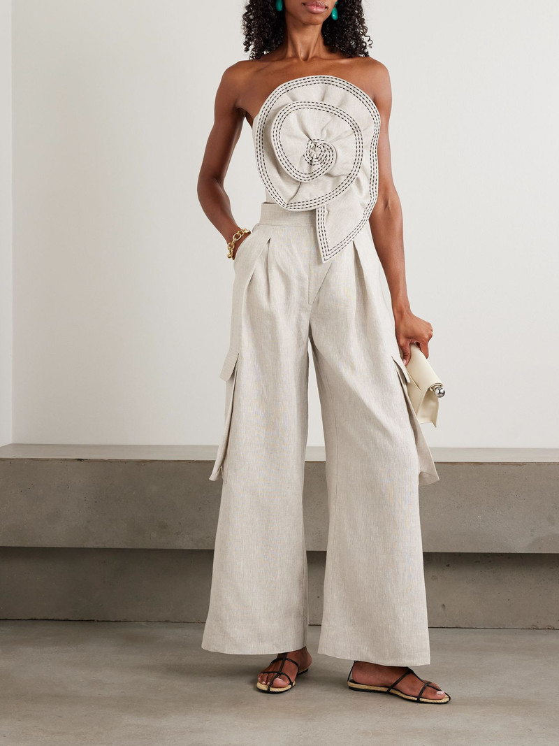 ANDRES OTALORA Mi Memoria pleated linen cargo wide-leg pants Off-white outlook