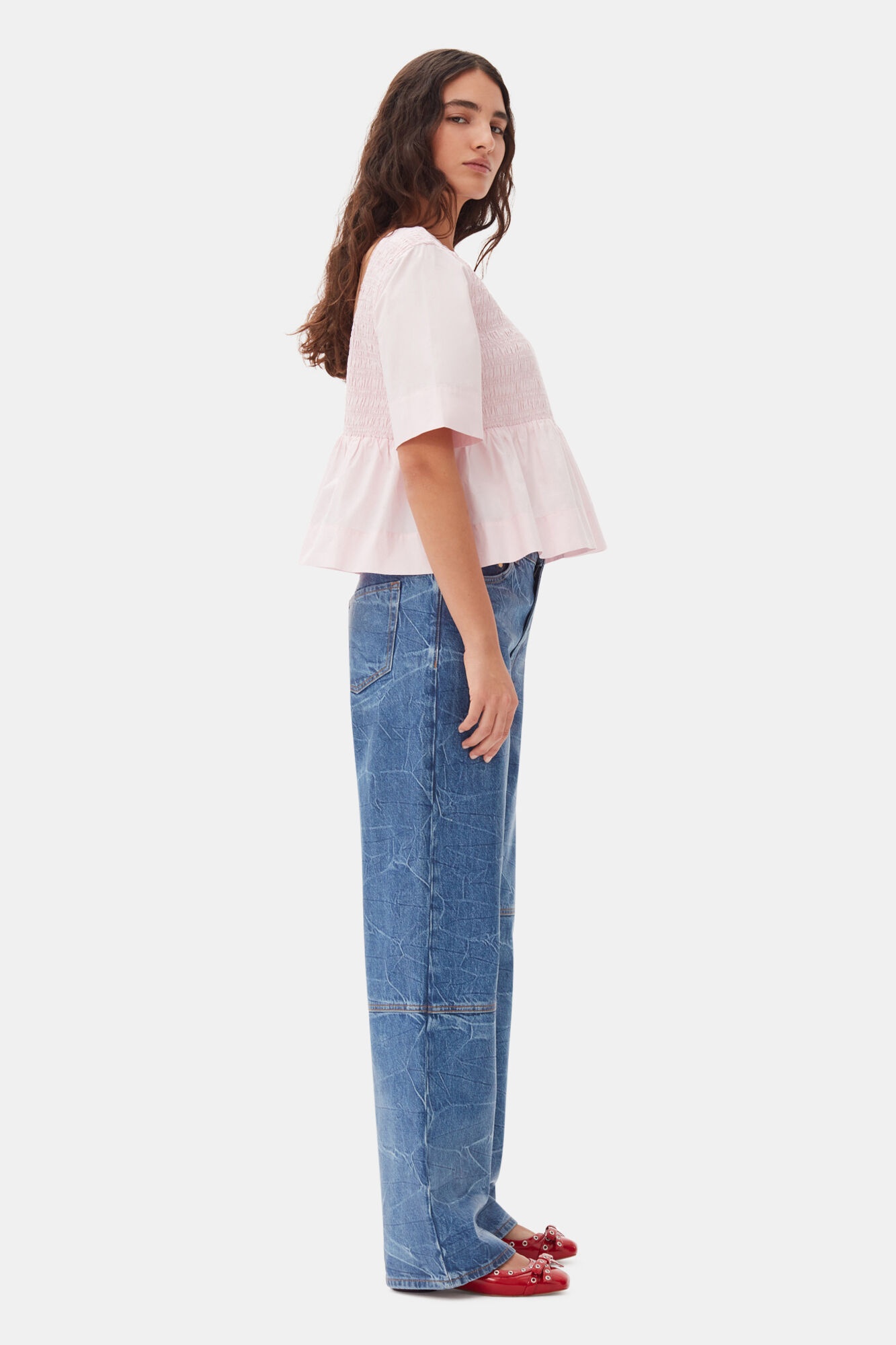 PINK COTTON POPLIN OPEN BACK SMOCK BLOUSE - 4