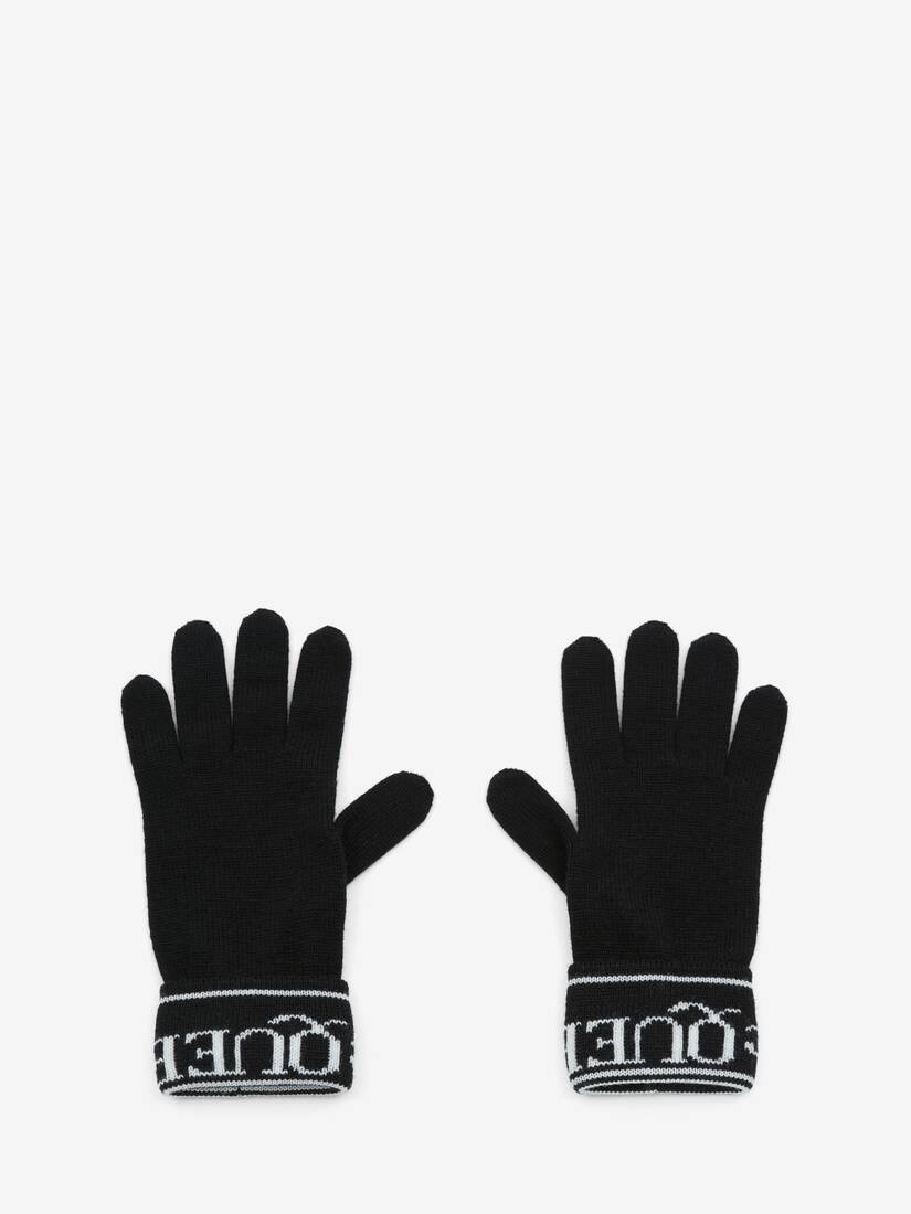 Women's McQueen Knit Gloves in Black/ivory - 1