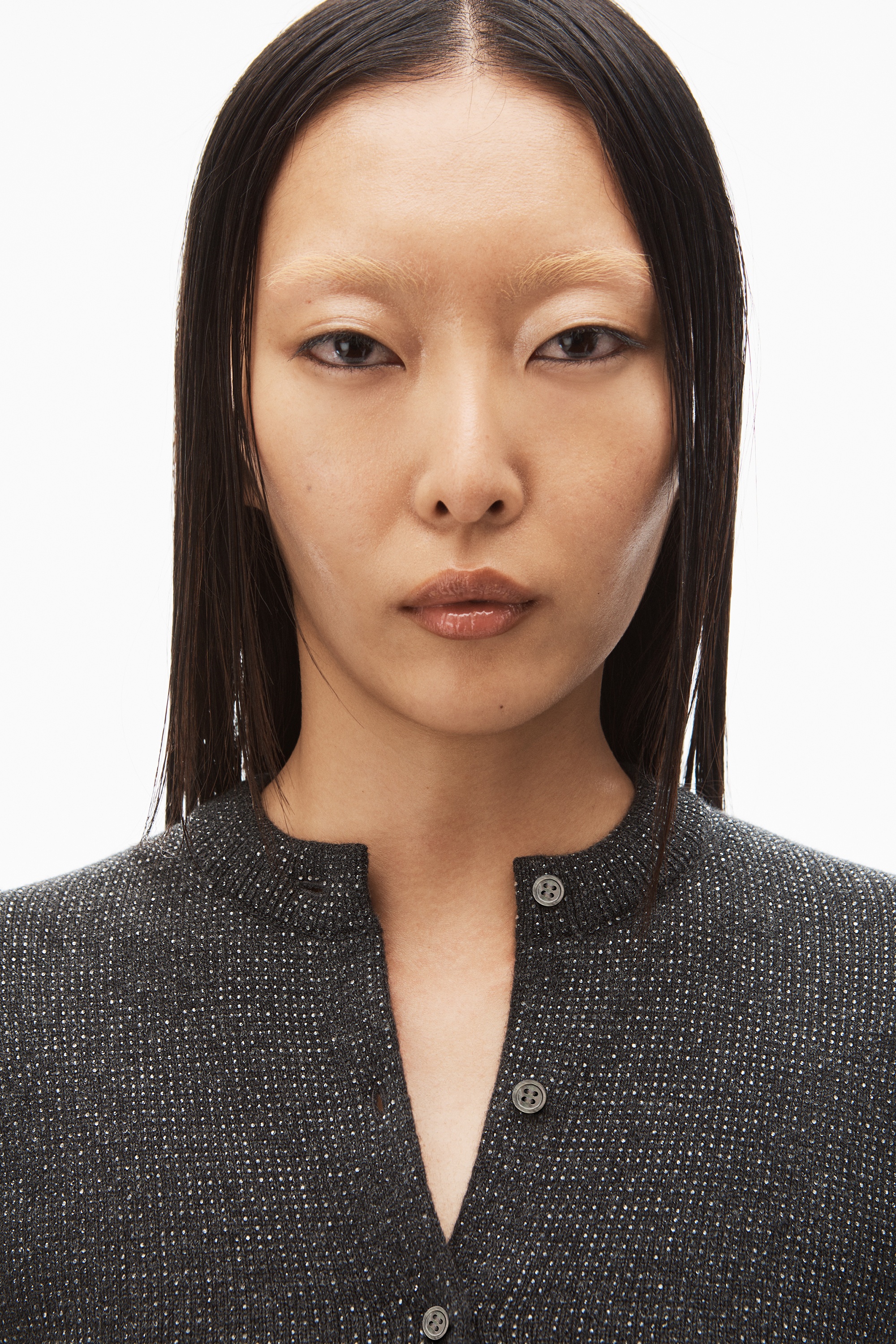 crystal hotfix shrunken cardigan in wool - 5