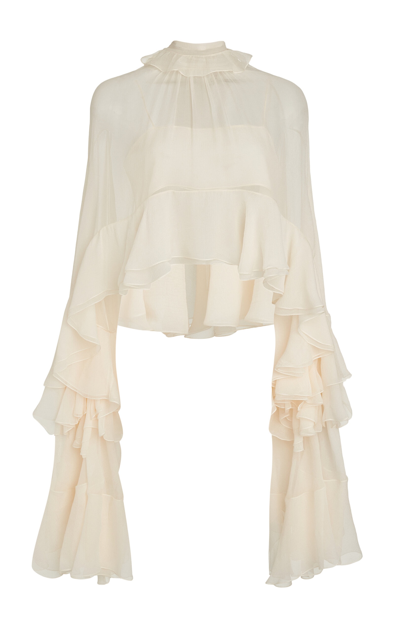 Ruffled Organic Silk Crop Top white - 1