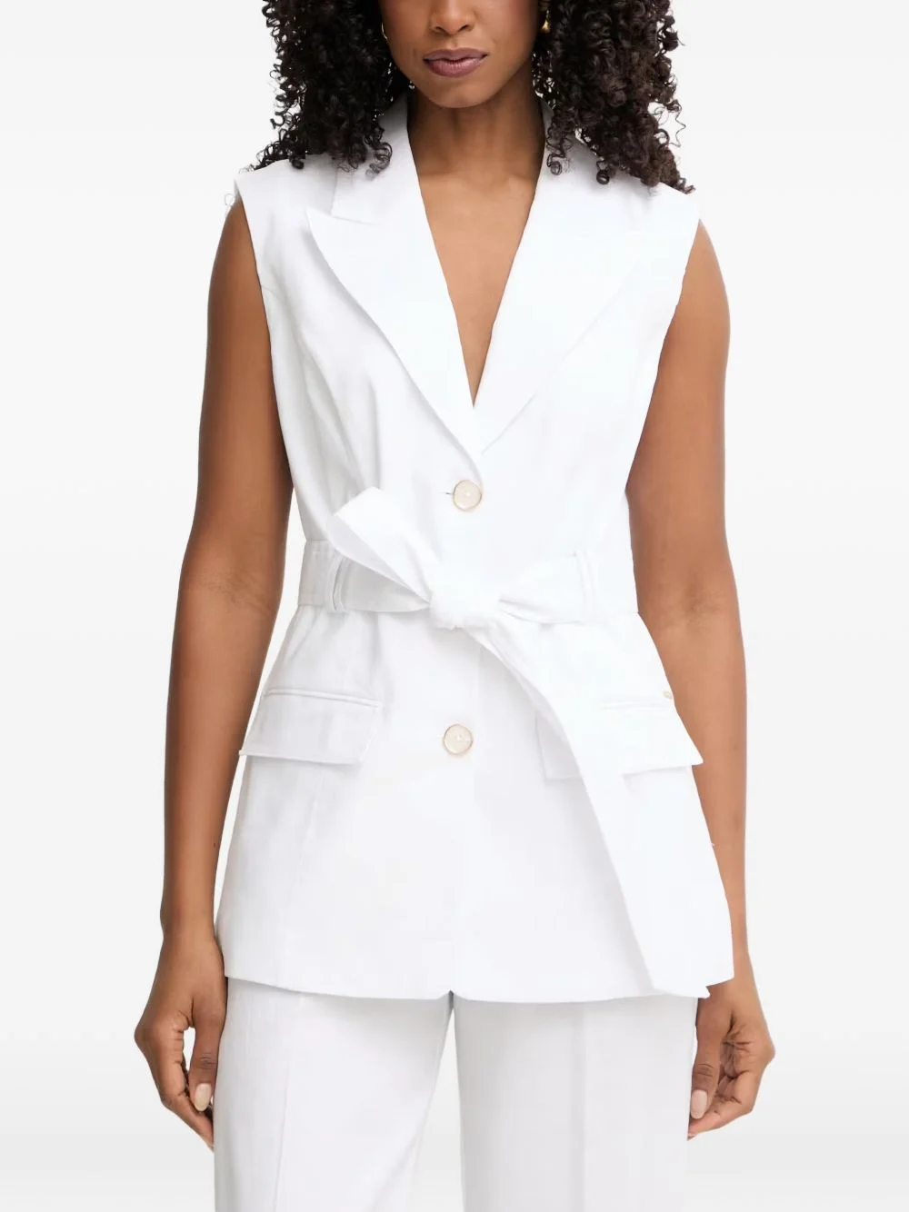 belted sleeveless blazer - 1