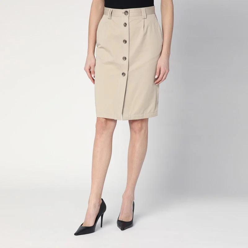 Beige Buttoned Pencil Skirt - 1