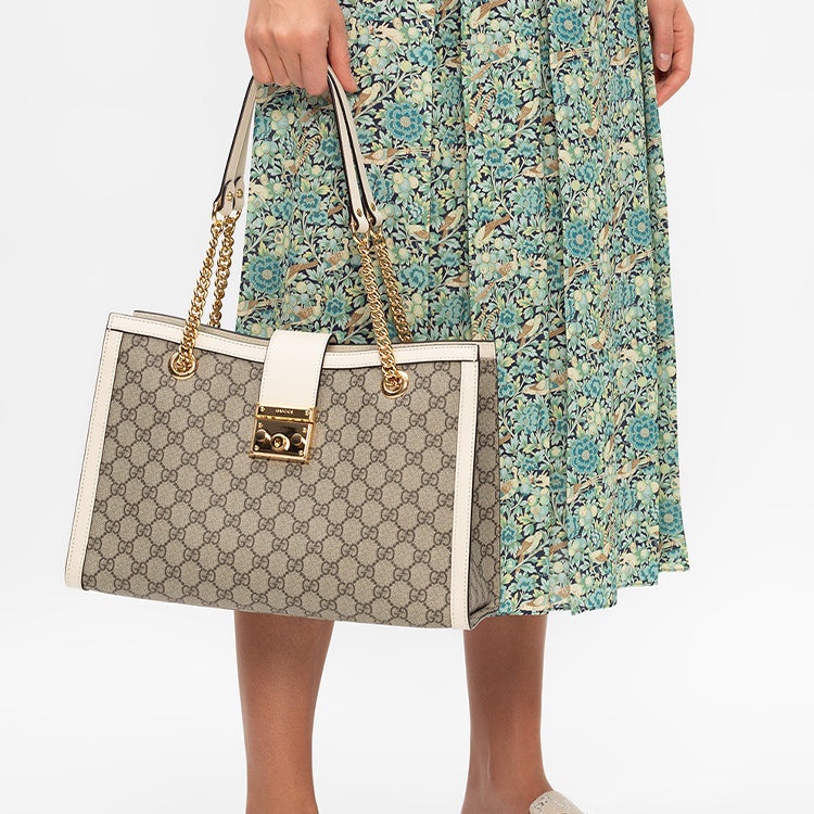 (WMNS) Gucci Padlock Middle-Sized BackBag White/Brown 479197-KHNKG-9761 - 6
