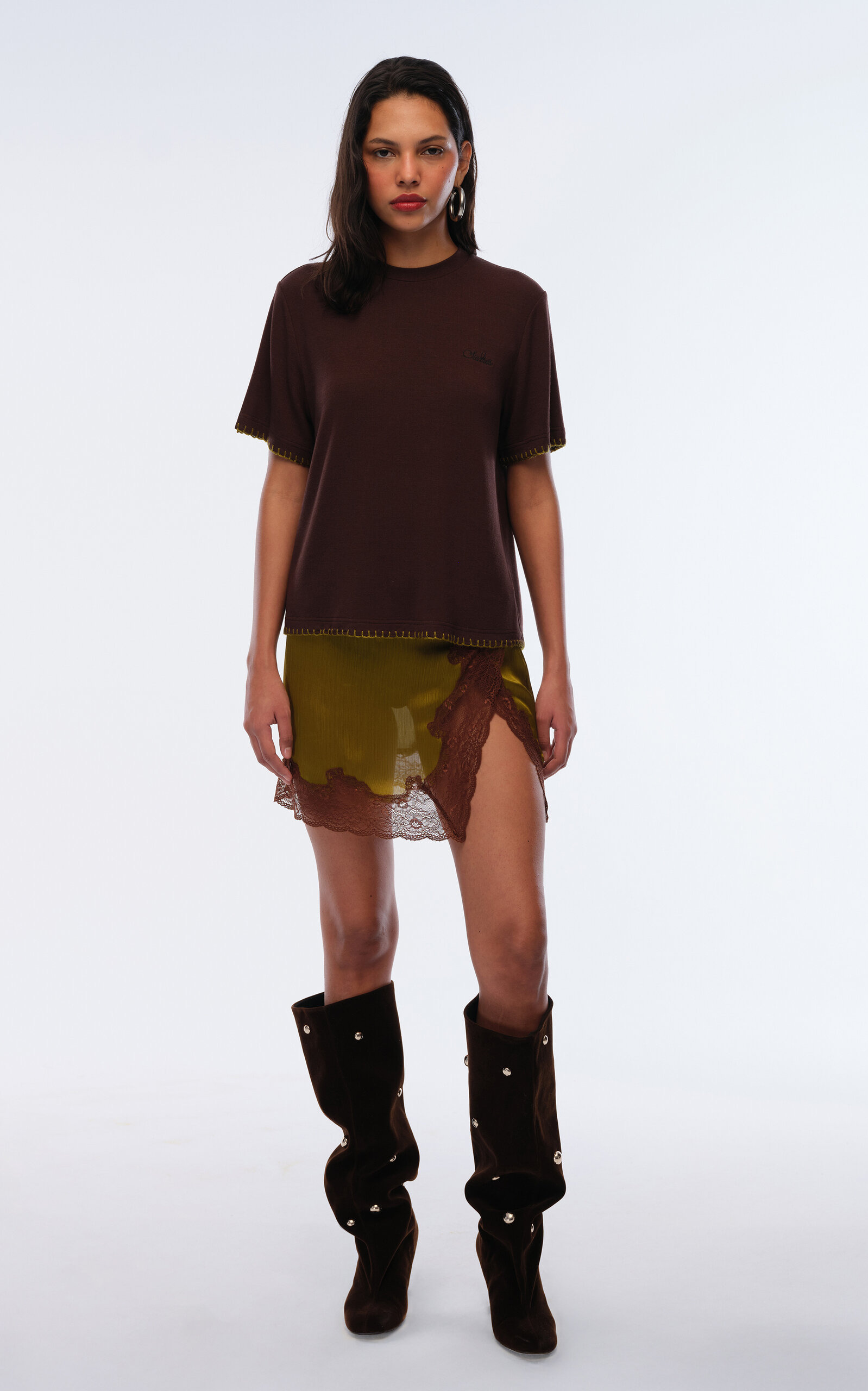 Niera Lace-Trimmed Satin Mini Skirt khaki - 2