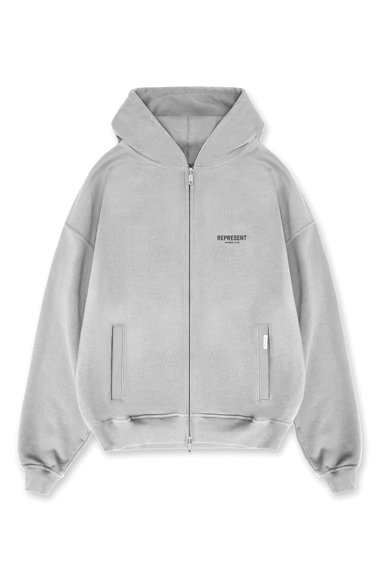 Represent Owners' Club Script Graphic Zip Hoodie in Ash Grey at Nordstrom - 5