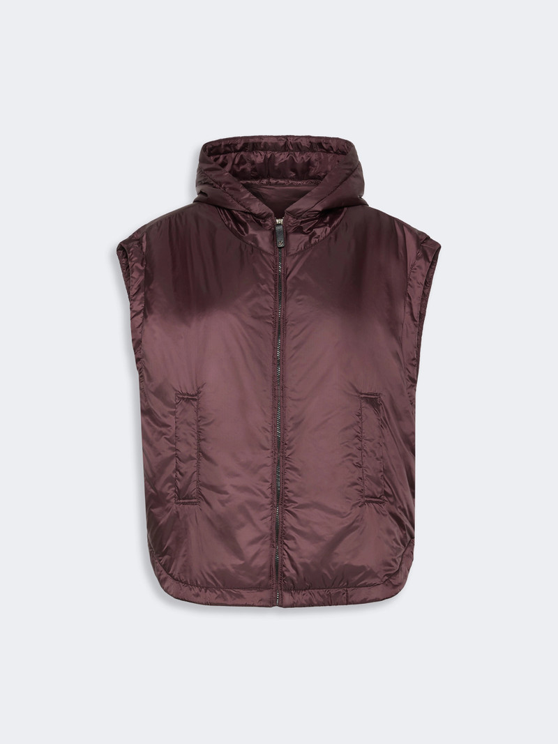 AMBRA Padded, hooded gilet in water-repellent canvas - BORDEAUX 1