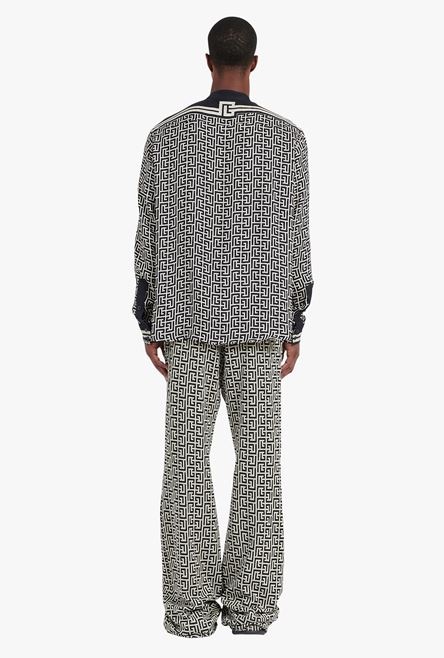 Oversized ivory and black cuprammonium rayon shirt with Balmain monogram print - 3