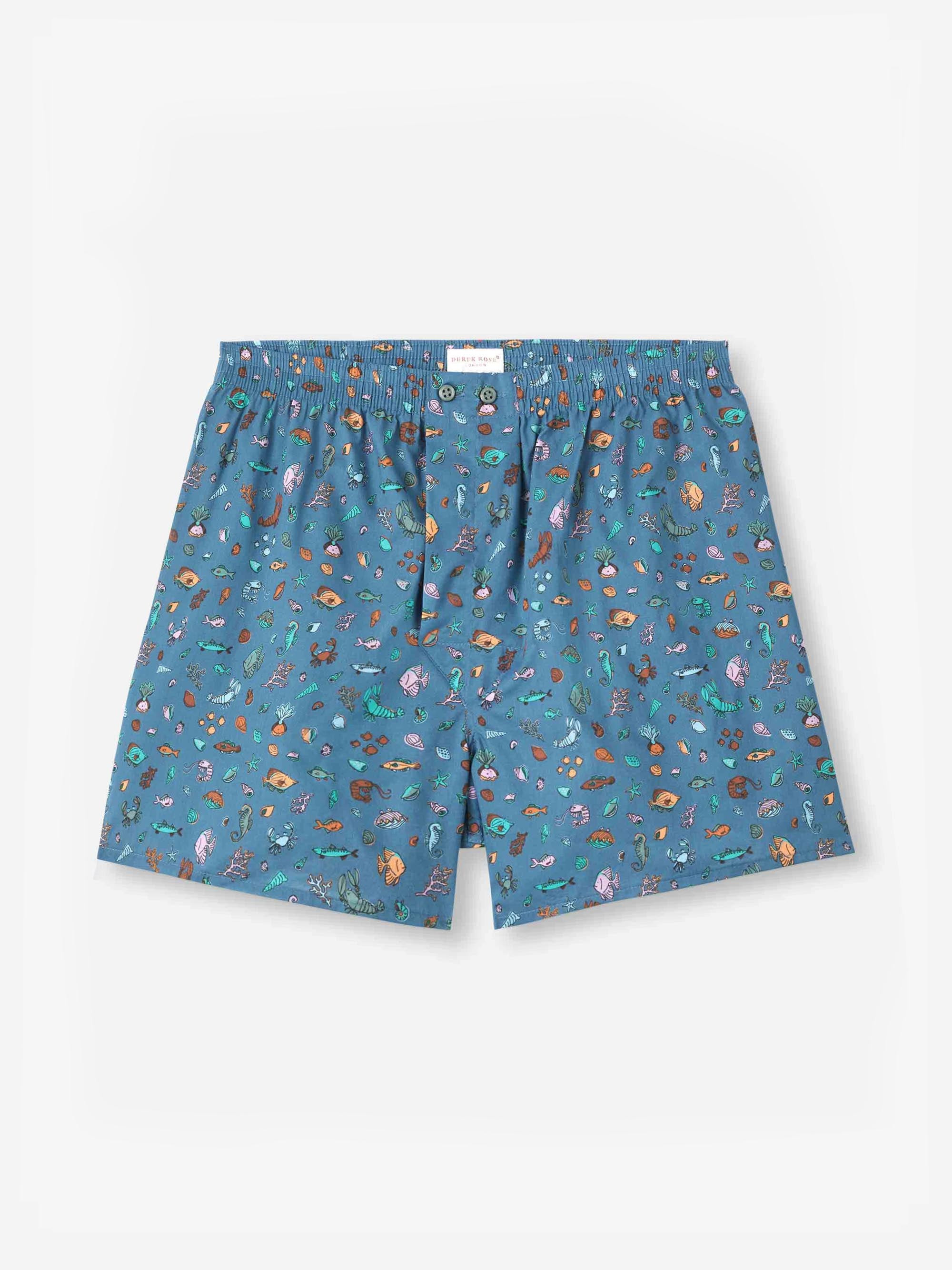 Men's Classic Fit Boxers Cotton Batiste Blue Sea Friends Print - 2