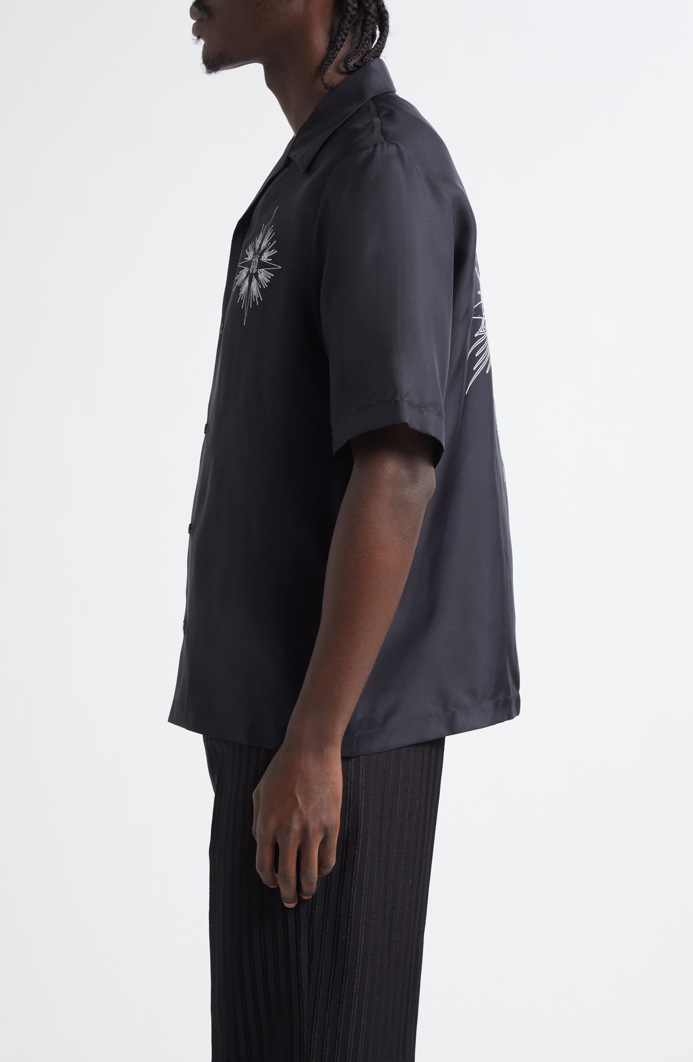 AMIRI Starburst Crystal Silk Camp Shirt in Black at Nordstrom - 4