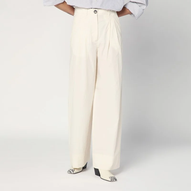 Wide écru trousers in cotton - 1