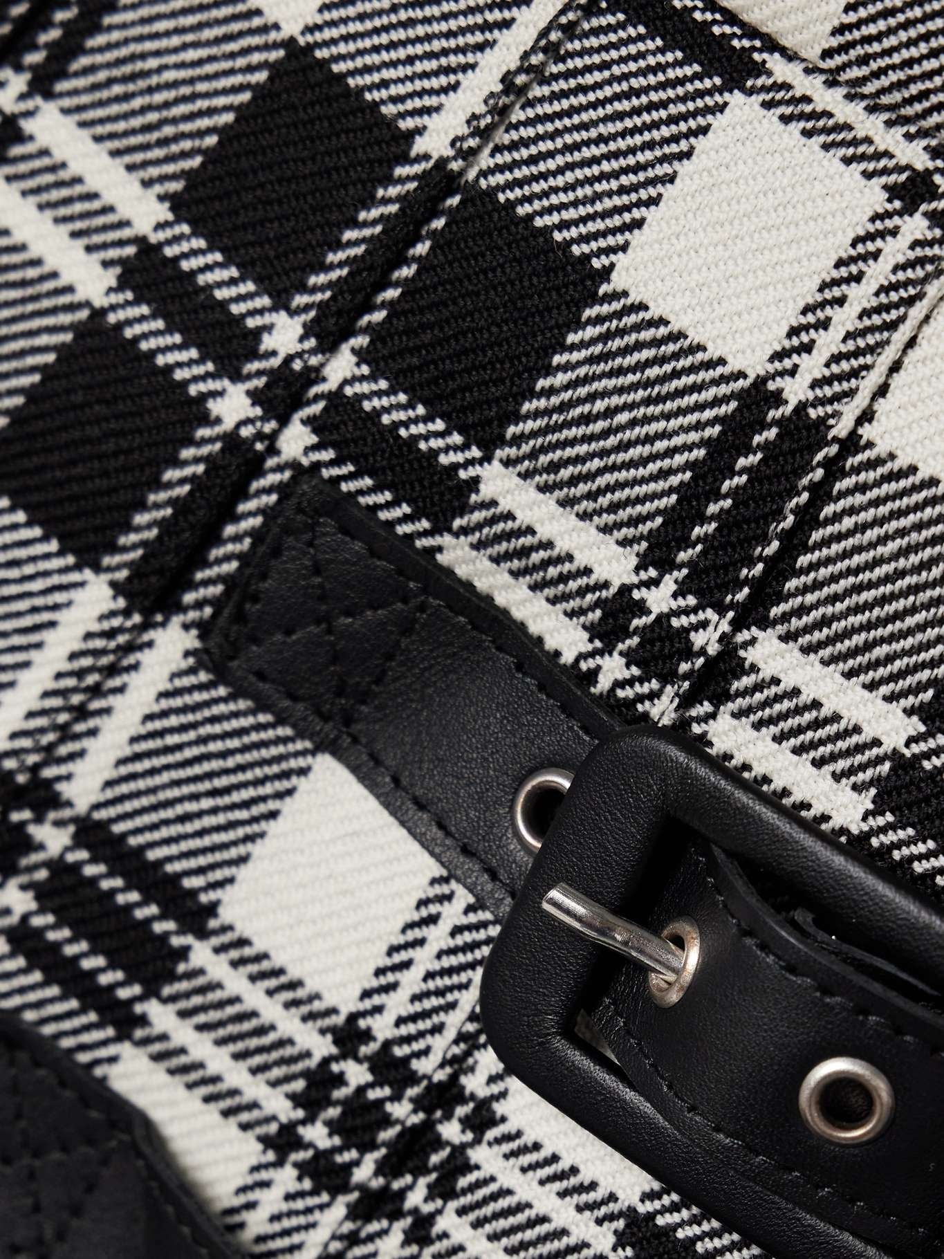 Leather-trimmed pleated checked wool mini skirt - 5