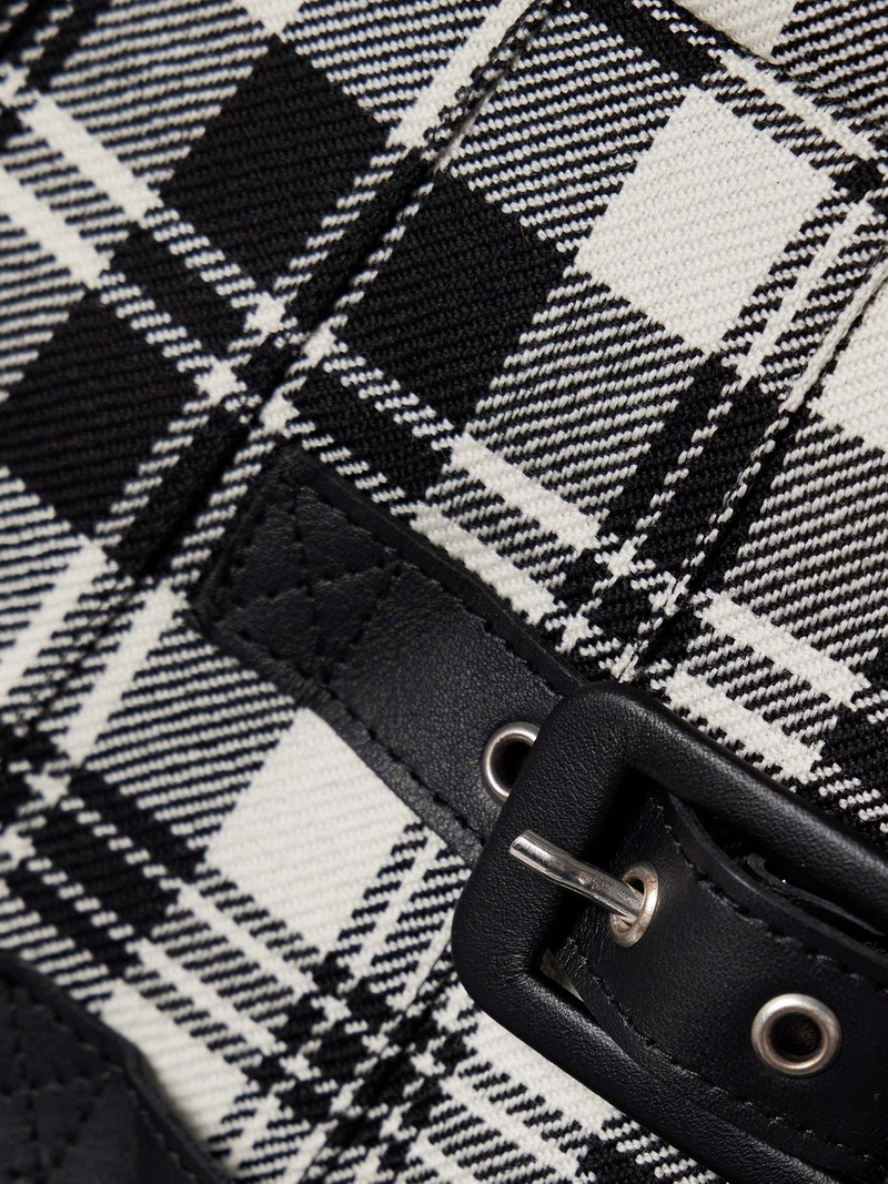 Leather-trimmed pleated checked wool mini skirt 5